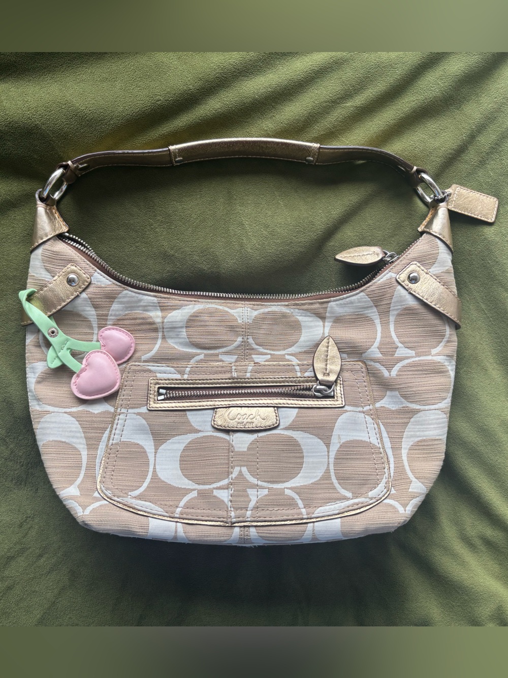 COACH 13291 Penelope Shantung Signature Hobo Pale Gold Shoulder Bag